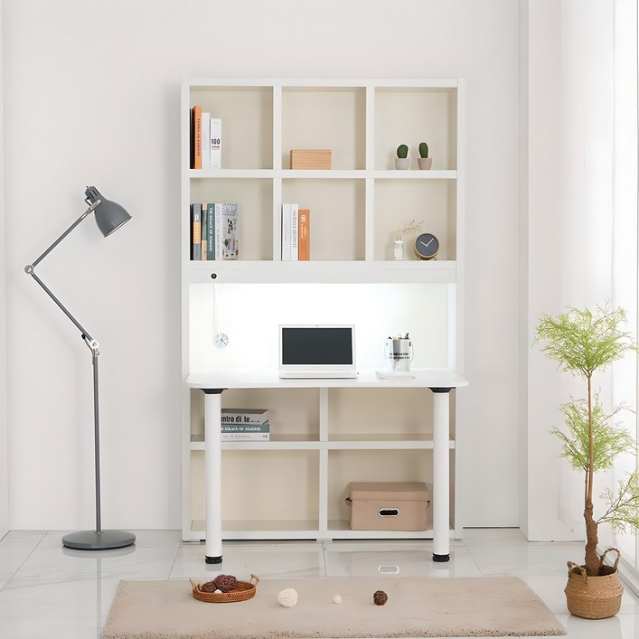 동서가구 LED 1200 정면 책상 책장 세트 방문설치, 크림화이트