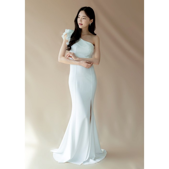 원숄더 프릴 롱 드레스