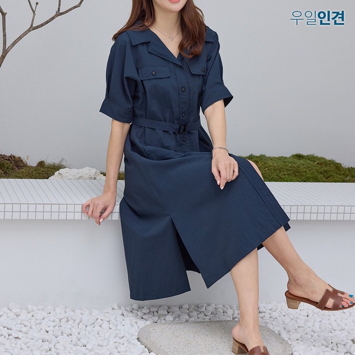 우일 여성 인견 바스락 카라 벨트 원피스 우일 여성 인견 바스락 카라 벨트 원피스