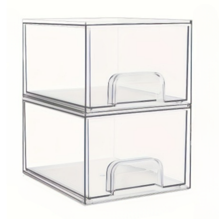 미리모아 쌓을수있는 잡동사니 투명 정리함, 2개, 화이트