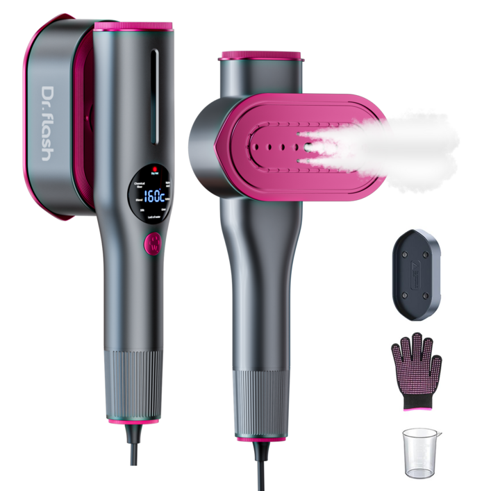 Dr.flash 핸디형 스팀다리미 6가지 모델 여행용 휴대용 핸드 미니 스팀 다리미 2in1 회전 헤드, 그레이, ADY22A889A