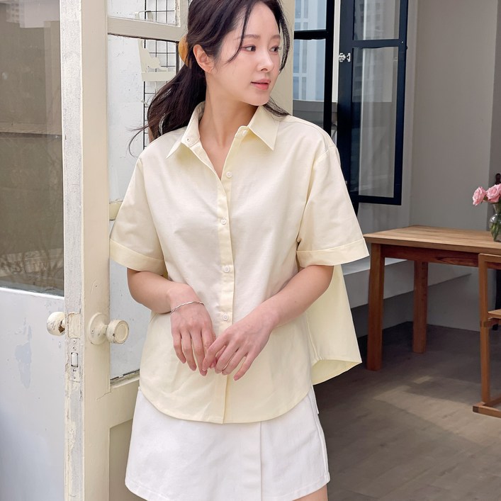 여자 반팔 레귤러핏 옥스포드 셔츠 면100, made in korea 9 color
