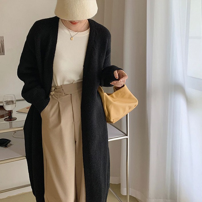 여성용 두꺼운 보온 니트 롱가디건