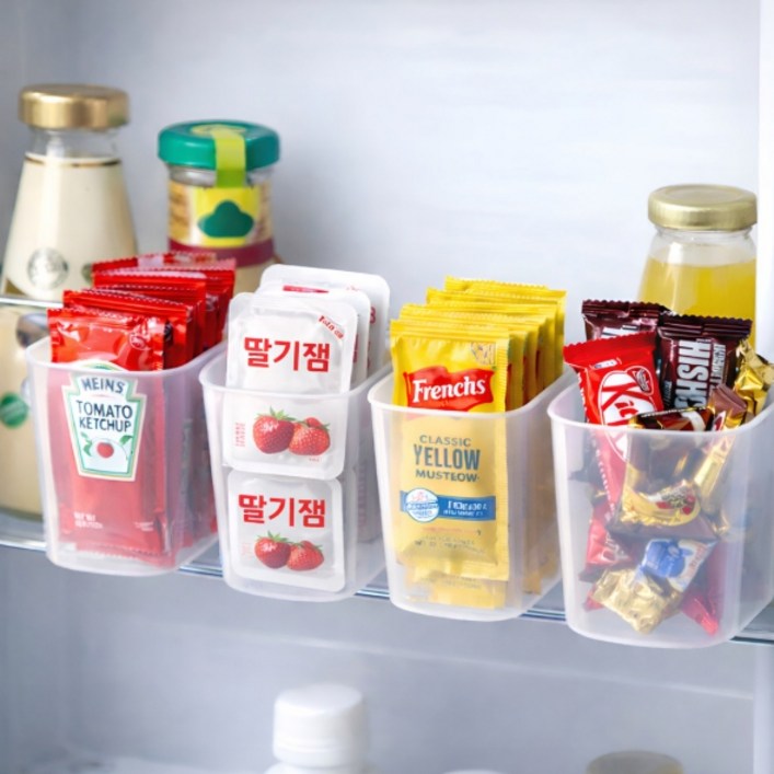 냉장고도어 문걸이 미니 수납컵세트 소스정리 냉장고정리, 4개, 투명