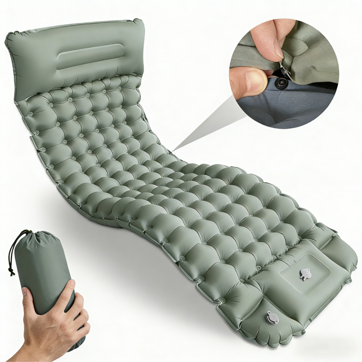 1인용 넓고 두꺼운 에어 매트 휴대용,캠핑,여행,비상용 아웃도어 매트, 녹색green