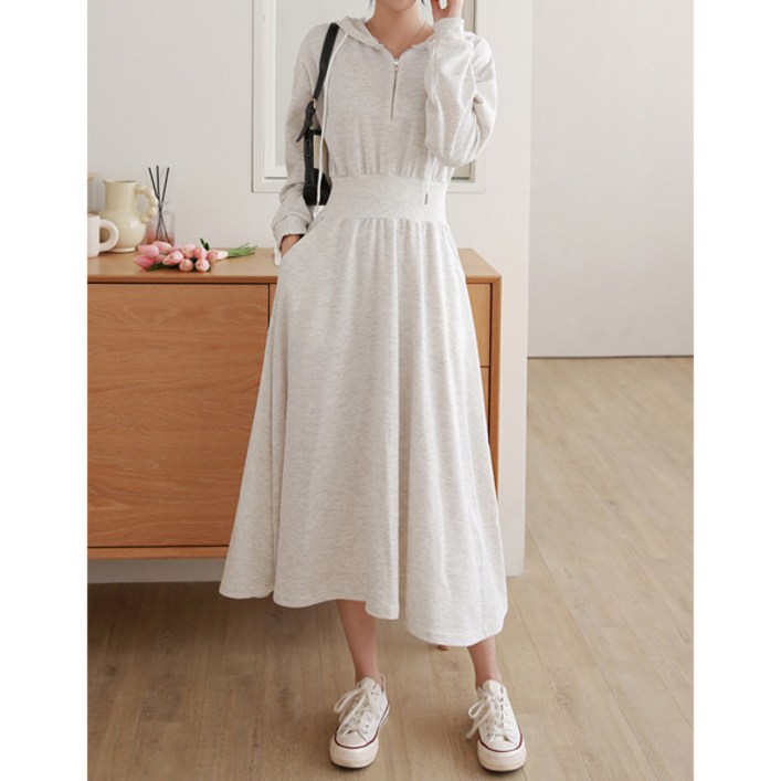 마이쏭 여성 빅사이즈 루즈핏 가을원피스 디톡반집업후드롱원피스