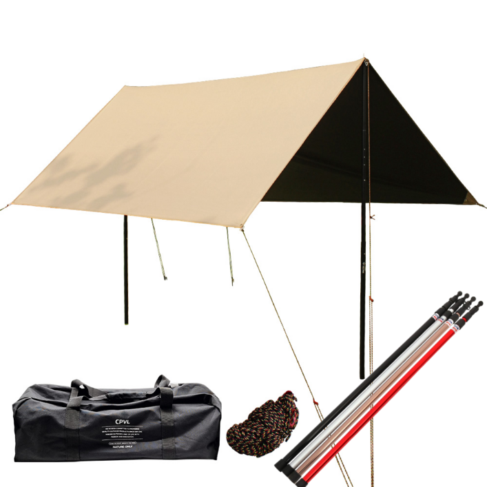 캠프빌리지 블랙코팅 렉타타프 블랙 + 폴대 세트