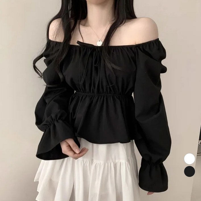 LALABELLE 여성용 블라우스 투웨이 오프숄더 셔링 퍼프 스트랩 스모크밴딩 긴팔 로맨틱 블라우스 LALABELLE 여성용 블라우스 투웨이 오프숄더 셔링 퍼프 스트랩 스모크밴딩 긴팔 로맨틱 블라우스
