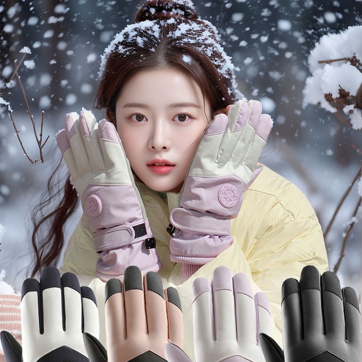 sucoco 아웃도어 방수 기모 방한 스마트 터치 보드 스키 장갑, 블랙, 1개