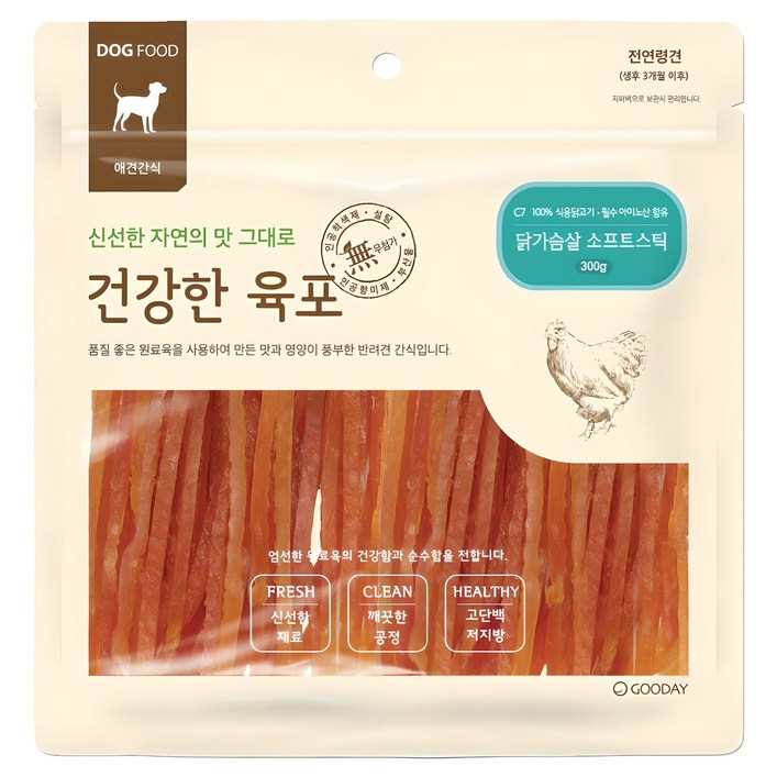굿데이 강아지 건강한육포 소프트스틱, 닭가슴살 소프트스틱, 300g, 1개