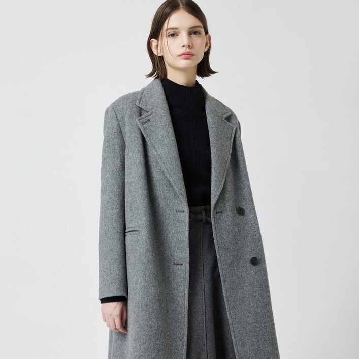 AK플라자 씨씨콜렉트 헤링본 테일러드 세미 더블 롱 코트C254MSG562