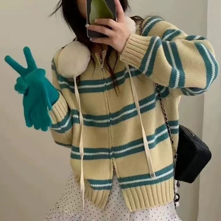 [구스카] 컬러 투웨이 짚업 단가라니트 사계절 활용도 높은 색감좋은 산뜻한 니트짚업