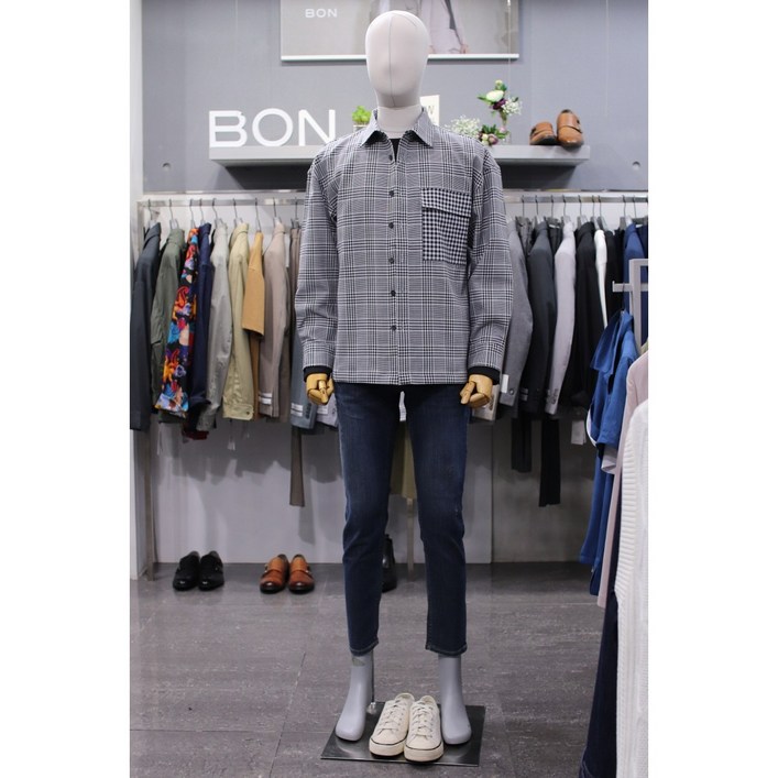 BON 캐주얼 남방 BN2FB643BK 블랙 글렌체크 입체 자수 세미오버핏 셔츠