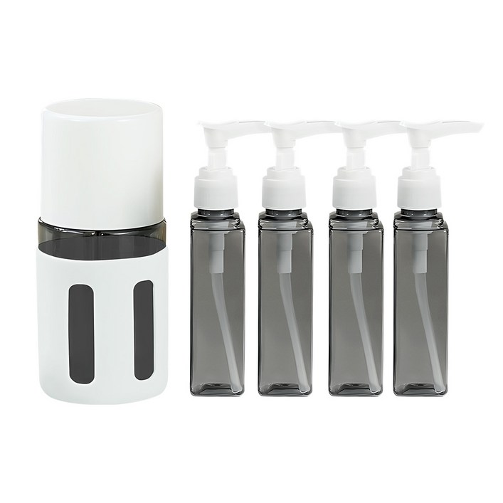 집똑똑이 여행용 디스펜서 4 in 1 휴대용 공병세트 심플 원형, 1개, 라이트 그레이