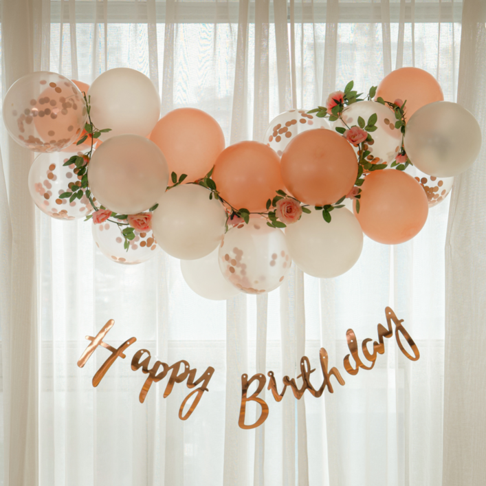 파티레시피 생일풍선 생일파티 용품 세트 펄로즈골드 파티레시피 생일풍선 생일파티 용품 세트 펄로즈골드