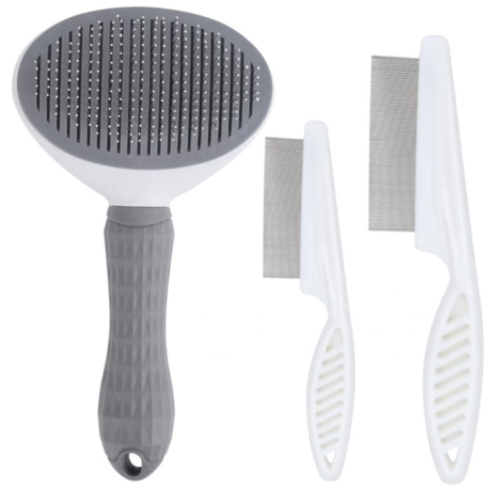 알로페로 반려동물 고무헤드 원터치 슬리커 브러쉬빗 + 눈꼽빗(소) 눈꼽빗(대) 세트