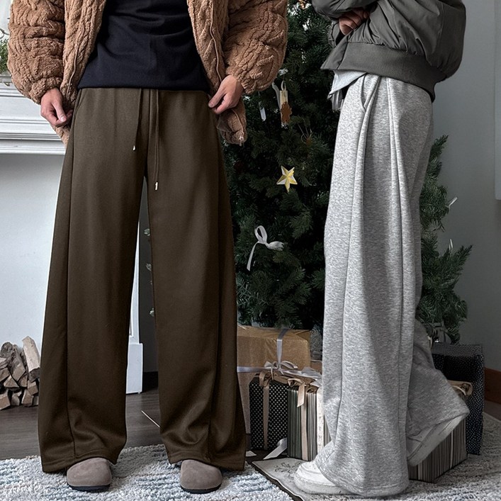 기모 남자 남성 본딩기모 옆핀턱 옆트임 버뮤다 겨울 와이드 트레이닝 팬츠