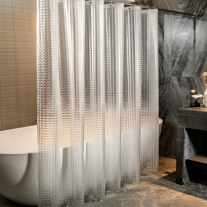 깔끔조아 반투명 글라스 방수 샤워 커튼 고리포함