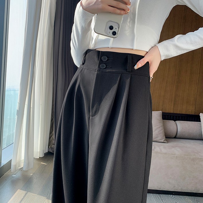 타임퓨어 여성 정장 바지 데일리 캐주얼 통바지 스판 좋은 핀턱 밴딩 일자 와이드 팬츠 사계절 긴바지 슬림 스트레이트 핏