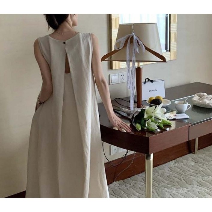 롱원피스 민소매원피스 바캉스 맥시 나시원피스 트임원피스 A라인 휴가룩 QF91