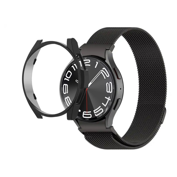 아이메이드잇 갤럭시워치 호환 밀레니즈루프 밴드 메탈 스트랩 케이스 세트, 블랙, 1개