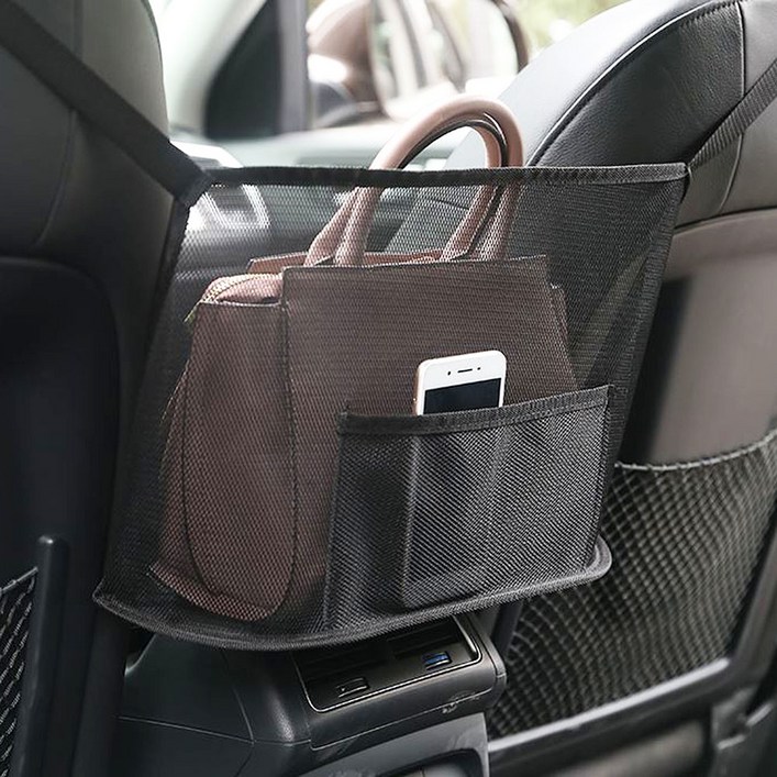 팬시온 자동차 포켓 차량 메쉬 포켓 차량 가방정리 틈새 시트백 멀티포켓, 블랙, 1개