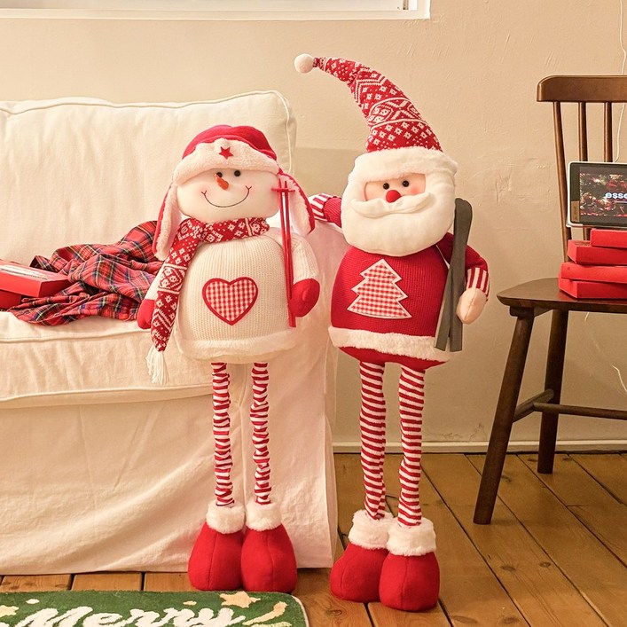 크리스마스 장식 소품 늘어나는 롱다리 산타 눈사람 인형, 롱다리 산타, 1개