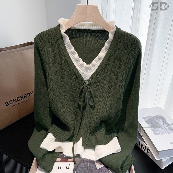 스타일닥터 여자 캐주얼 니트티 페이크 투피스 니트 카디건  루즈핏 상의