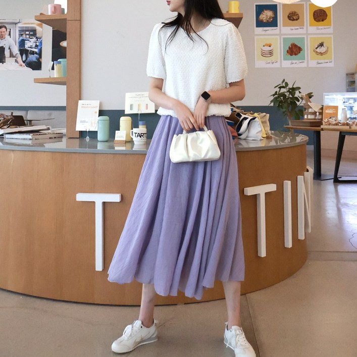 메리앤유 파스텔 칼라 아사코튼 두겹 플레어 스커트 빅사이즈 스커트 밑단6미터