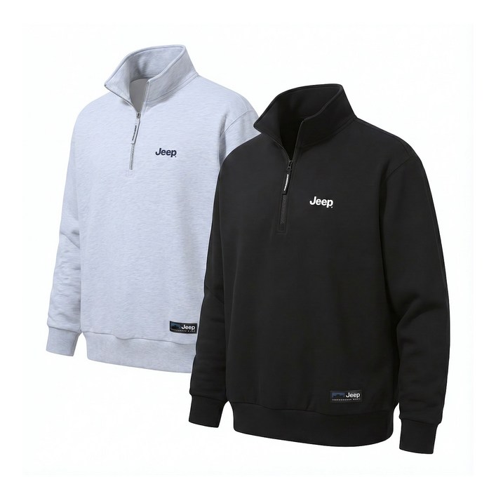 국내매장판 지프 JEEP MLOGO 에센셜 하프집업 맨투맨 기본 쭈리 아메리칸 캐주얼 스타일 긴팔 반집업 티셔츠