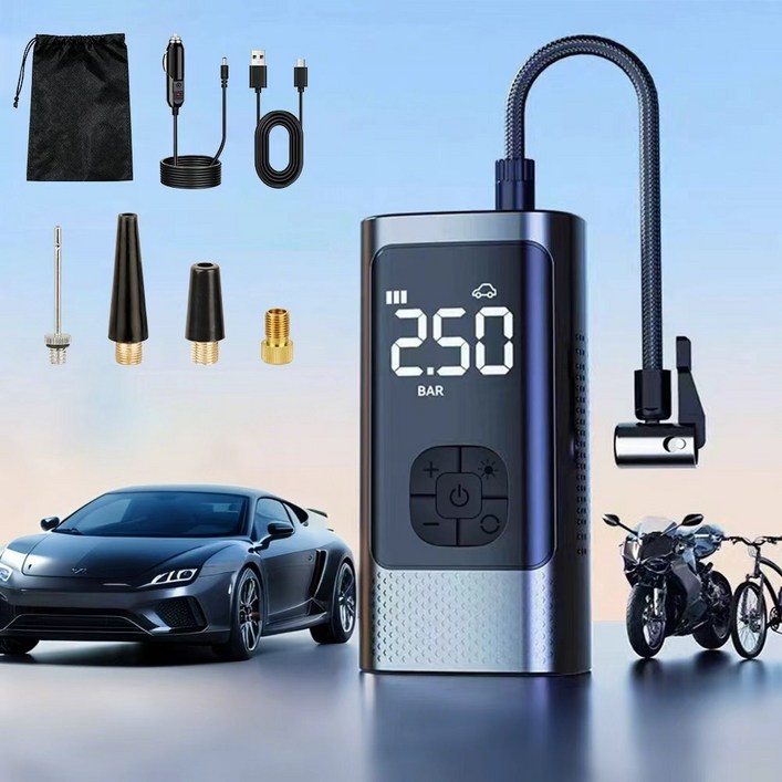 VERVEO 타이어 공기압 주입기 6000mAh 리튬 배터리 정밀 타이어 공기압 모니터링 자동차 오토바이 자전거 농구공 범용 공기부양 보조배터리