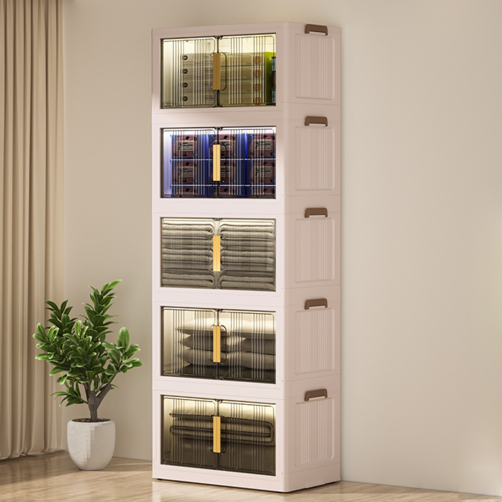 Paradoma 수납장 무설치 접이식 다용도 수납장 양문 이동식 플라스틱 수납장  리빙박스 폴딩 정리함 폴딩박스