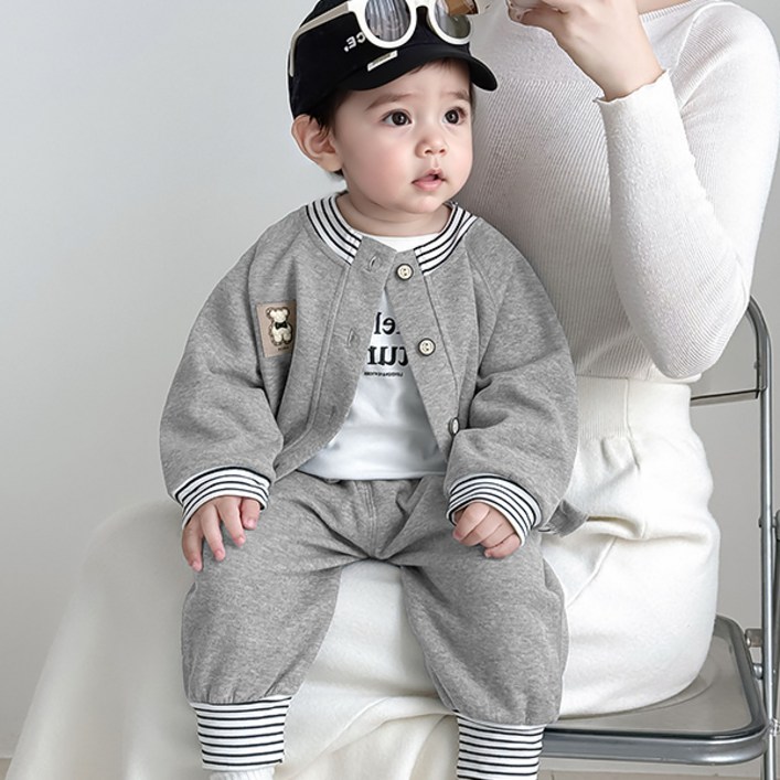 몽실이 베이비 앞트임 상하복 아동 유아용 상하세트 곰돌이 자켓 바지 가을 외출복