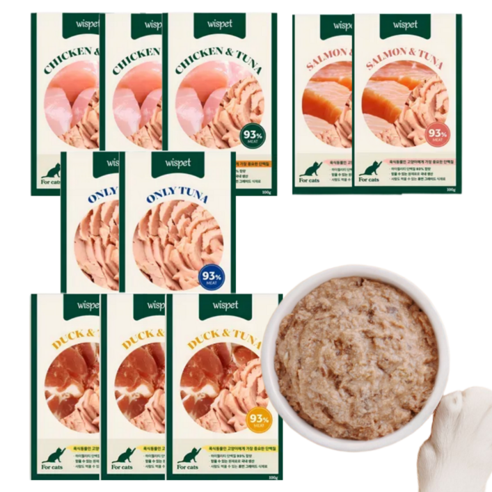 와즈펫 고양이 프리미엄 습식사료생육 93기호성소화 자연그대로 수분 70촉촉한 식감 필수영양제피모면역강화, 10개, 100g, 혼합맛
