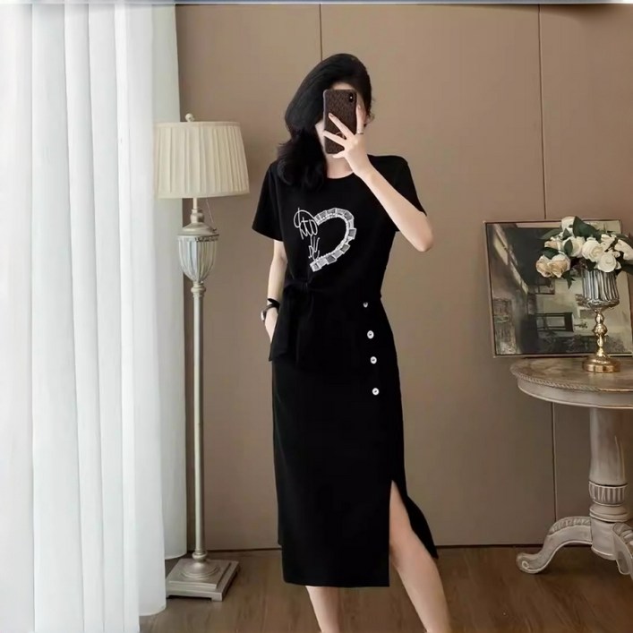 여름 여성 트레이닝복 세트 데일리룩 캐주얼 빅사이즈 투피스 세트 치마 투피스 하객룩 스커트 세트