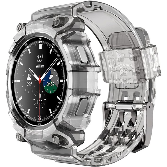 SUPCASE 갤럭시 워치4 클래식 46mm 러기드 일체형 보호 스트랩 밴드, 투명