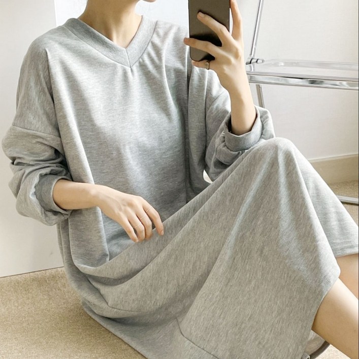 국산 오버핏 긴팔 롱원피스 캐주얼 마실룩 홈웨어룩