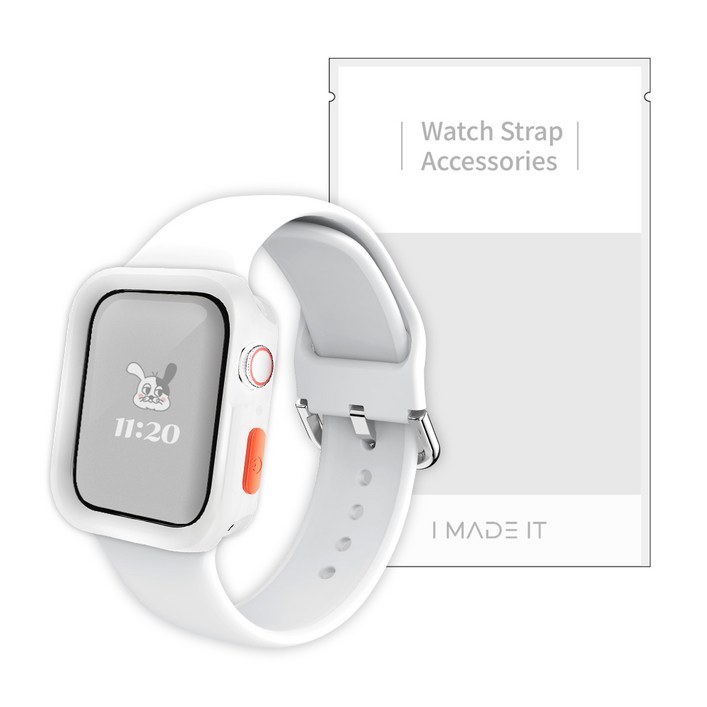 아이메이드잇 애플워치 호환 실리콘 케이스 스트랩, 화이트, 1개