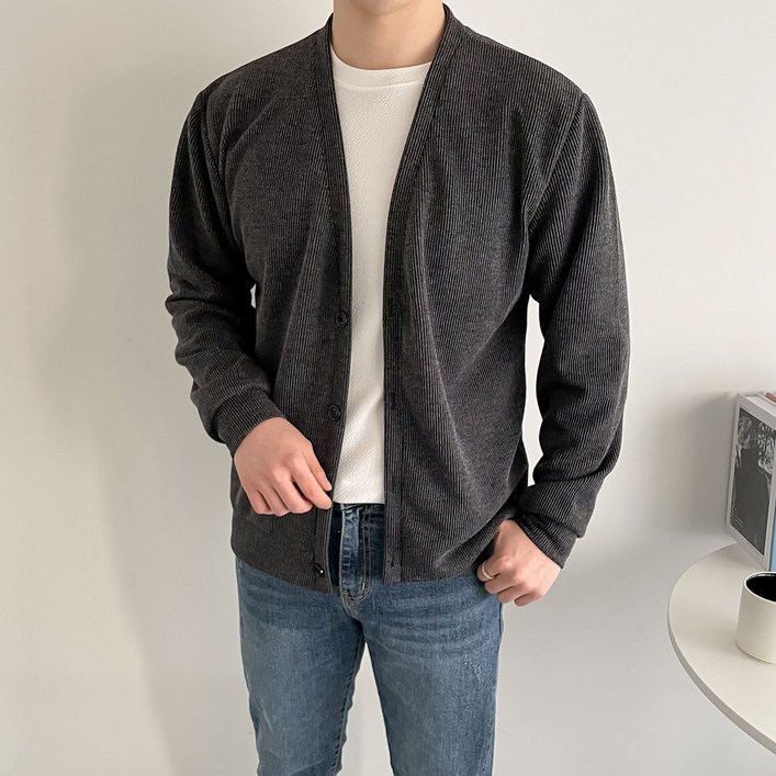 남자 골지 니트 V넥 기본 가디건4COLOR