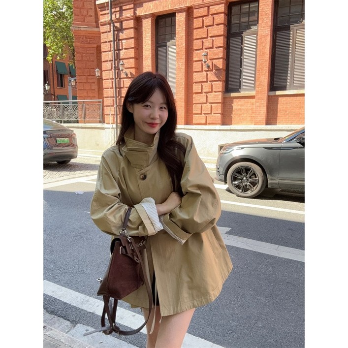 하프 트렌치코트 싱글 봄 가을 간절기 래글런 a라인 하이넥