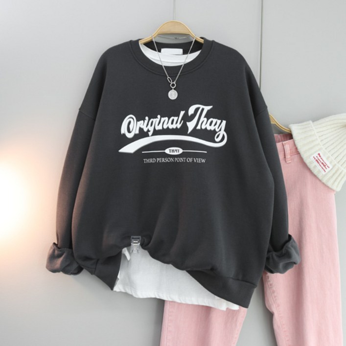 달콩 여성 기모맨투맨 빅사이즈 겨울티 포인트뷰오버핏맨투맨기모