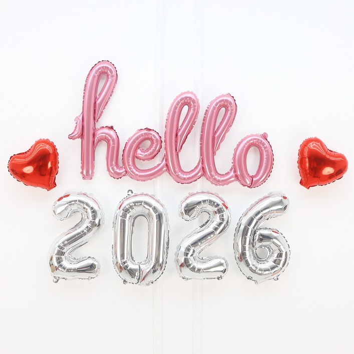 파티짱 hello 2026 하트 풍선 세트 소문자 신년회 연말파티 해피뉴이어