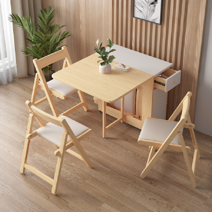 공간 활용 이동 테이블 빈티지 확장형 테이블 접이식 식탁, 1.2M원목의자2개, 2인용
