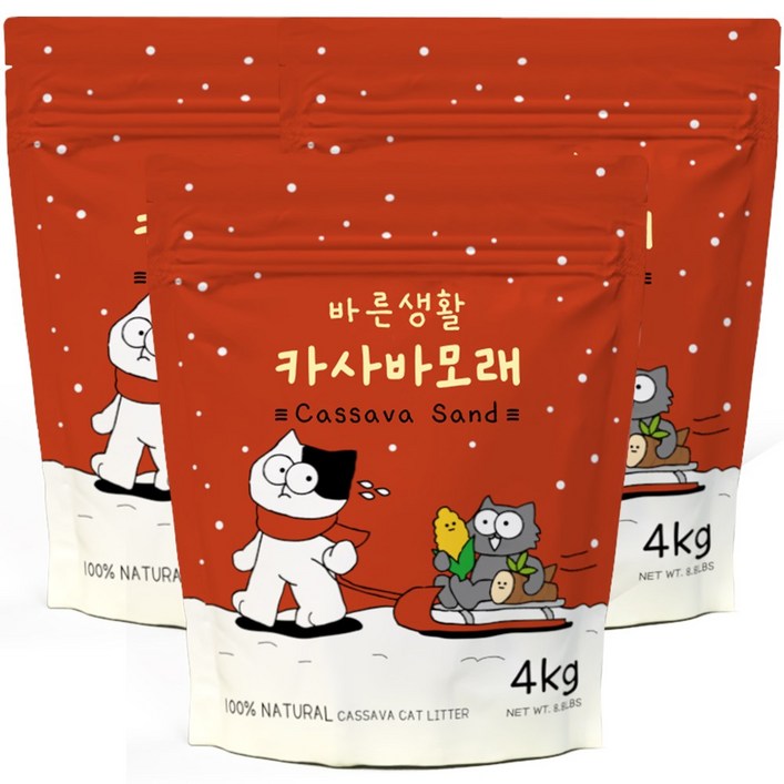 바른생활 먼지없는 카사바모래 12kg 고양이모래, 무향, 3개, 4kg 바른생활 먼지없는 카사바모래 12kg 고양이모래, 무향, 3개, 4kg