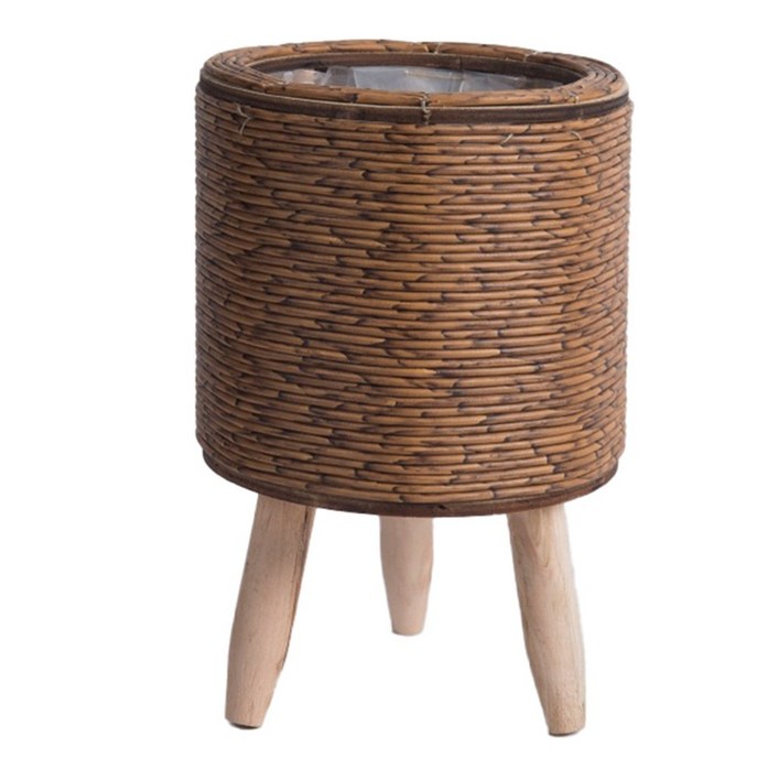 빈티지 모조 등나무 짠 꽃 선반 화분 나무 다리 식물 냄비 스탠드 거치대 수제 보관 바구니