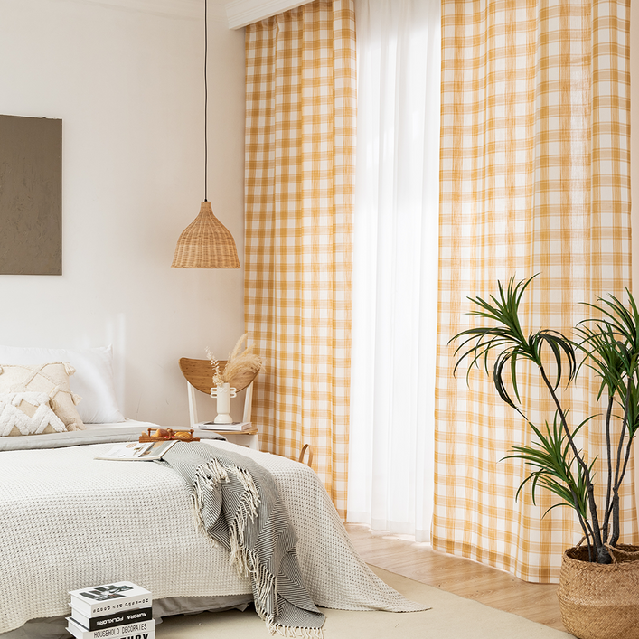 사라하우스 린넨 양면체크 가리개커튼