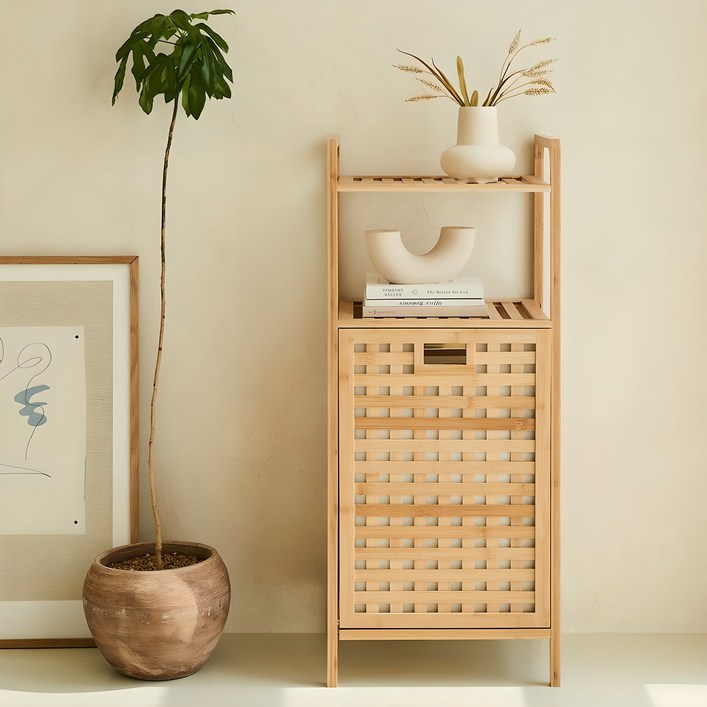 한샘 선반형 뱀부 햄퍼 수납장