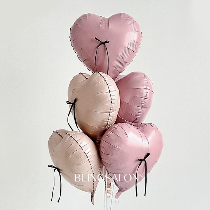 블링살롱 리본 포인트 하트 알루미늄 스탠드 풍선세트 6P 생일파티 프로포즈 셀프촬영, 라이트핑크로즈핑크