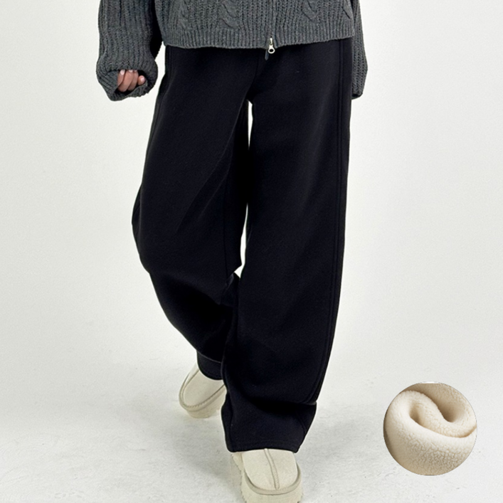 어반블룸 겨울 여성 기모 롱 와이드 루즈 핏 밴딩 트레이닝 팬츠