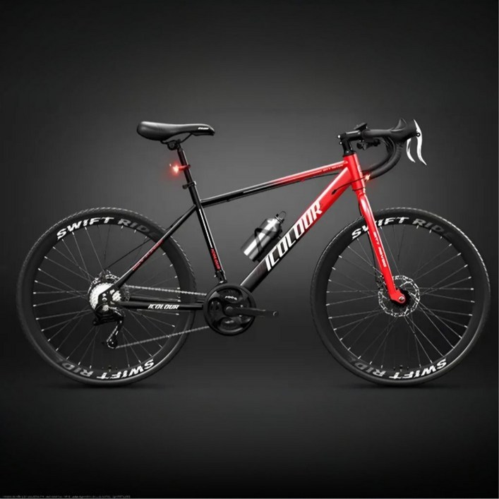 ICOLOUR 고성능 로드 자전거 로드바이크 MTB자전거 사이클 싸이클자전거 중급로드바이크 입문용, 24세트, 160cm, 스탠다드 타이어레드블랙